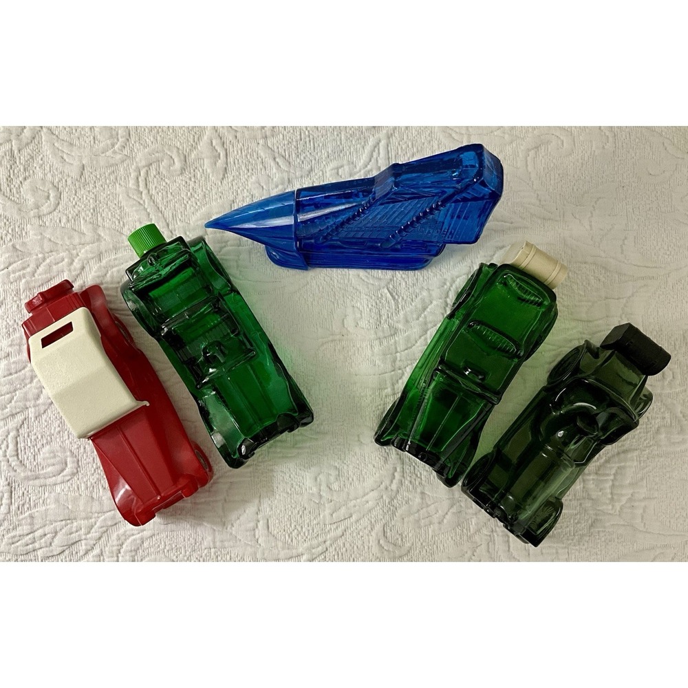 Avon Lot Of 5 Vintage Cars Schooner Blue Red Green EUC Collectible Colored Glass - Picture 2 of 5